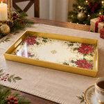 Christmas Plastic Serving Tray – Poinsettia Medallion Corners plastic serving tray shown in a rectangular product view.