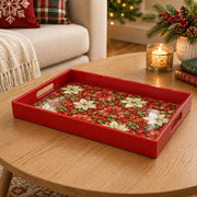 Christmas Plastic Serving Tray – Deep Red Poinsettia Field plastic serving tray shown in a rectangular product view.