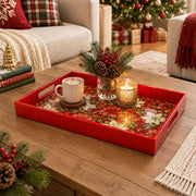 Christmas Plastic Serving Tray – Deep Red Poinsettia Field plastic serving tray shown in a rectangular styled scene.