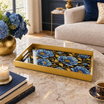 Ramadan & Eid al-Fitr Plastic Serving Tray – Blue Peony Corner Spray plastic serving tray shown in a rectangular styled scene.