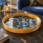 Ramadan & Eid al-Fitr Plastic Serving Tray – Blue Rose Allover Bloom plastic serving tray shown in a round product view.