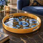 Ramadan & Eid al-Fitr Plastic Serving Tray – Blue Rose Allover Bloom plastic serving tray shown in a round product view.