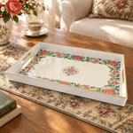 Ramadan & Eid al-Fitr Plastic Serving Tray – Peony Border Open Field plastic serving tray shown in a rectangular product view.