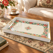Ramadan & Eid al-Fitr Plastic Serving Tray – Peony Border Open Field plastic serving tray shown in a rectangular product view.