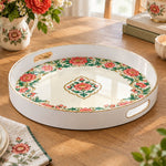 Ramadan & Eid al-Fitr Plastic Serving Tray – Peony Border Open Field plastic serving tray shown in a round product view.