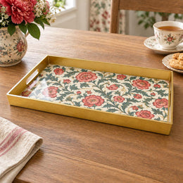Ramadan & Eid al-Fitr Plastic Serving Tray – Peony Acanthus Allover plastic serving tray shown in a rectangular product view.