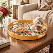 Ramadan & Eid al-Fitr Plastic Serving Tray – Peony Acanthus Allover plastic serving tray shown in a round styled scene.