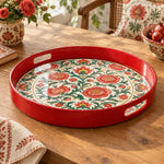 Ramadan & Eid al-Fitr Plastic Serving Tray – Peony Banded Rose Border plastic serving tray shown in a round product view.