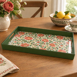Ramadan & Eid al-Fitr Plastic Serving Tray – Peony Vine Dense Field plastic serving tray shown in a rectangular product view.