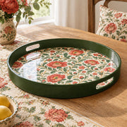 Ramadan & Eid al-Fitr Plastic Serving Tray – Peony Vine Dense Field plastic serving tray shown in a round product view.