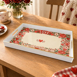 Valentine's Day Plastic Serving Tray – Cream Love Rose Frame Panel - MintiHome