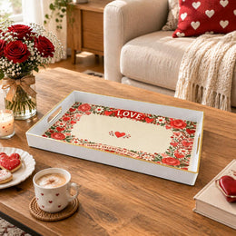Valentine's Day Plastic Serving Tray – Cream Love Rose Frame Panel - MintiHome