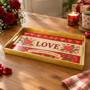 Valentine's Day Plastic Serving Tray – Gold Love Banner Rose Border - MintiHome