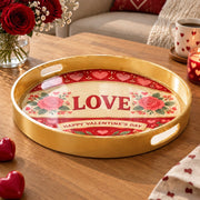 Valentine's Day Plastic Serving Tray – Gold Love Banner Rose Border - MintiHome