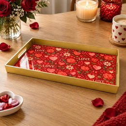 Valentine's Day Plastic Serving Tray – Gold Love Heart Arrow Allover - MintiHome