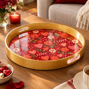Valentine's Day Plastic Serving Tray – Gold Love Heart Arrow Allover - MintiHome