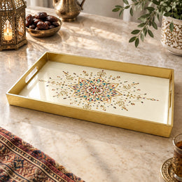 Ramadan & Eid al-Fitr Plastic Serving Tray – Gold Star Medallion - MintiHome