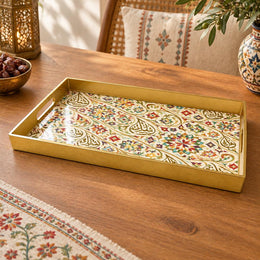 Ramadan & Eid al-Fitr Plastic Serving Tray – Gold Arabesque Vine - MintiHome