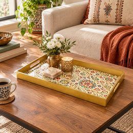 Ramadan & Eid al-Fitr Plastic Serving Tray – Gold Arabesque Vine - MintiHome