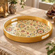 Ramadan & Eid al-Fitr Plastic Serving Tray – Gold Arabesque Vine - MintiHome