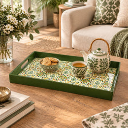 Ramadan & Eid al-Fitr Plastic Serving Tray – Green Vine Repeat - MintiHome
