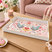 Valentine's Day Plastic Serving Tray – Folk Birds Heart Nest Bloom plastic serving tray shown in a rectangular product view.