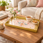 Valentine's Day Plastic Serving Tray – Gilded Border Love Birds plastic serving tray shown in a rectangular styled scene.