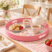 Valentine's Day Plastic Serving Tray – Love Script Folk Bird Field plastic serving tray shown in a round styled scene.