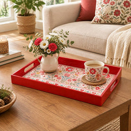 Valentine's Day Plastic Serving Tray – Love Banded Bird Border plastic serving tray shown in a rectangular styled scene.