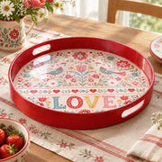 Valentine's Day Plastic Serving Tray – Love Banded Bird Border plastic serving tray shown in a round product view.