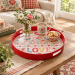 Valentine's Day Plastic Serving Tray – Love Banded Bird Border plastic serving tray shown in a round styled scene.