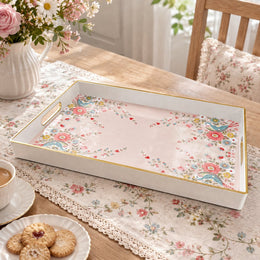 Valentine's Day Plastic Serving Tray – Bird Corner Heart Spray plastic serving tray shown in a rectangular product view.