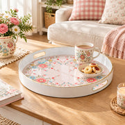 Valentine's Day Plastic Serving Tray – Bird Corner Heart Spray plastic serving tray shown in a round styled scene.