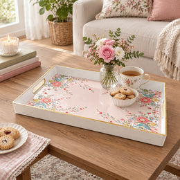 Valentine's Day Plastic Serving Tray – Bird Corner Heart Spray plastic serving tray shown in a rectangular styled scene.