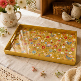 Valentine's Day Plastic Serving Tray – Golden Folk Bird Medley plastic serving tray shown in a rectangular product view.