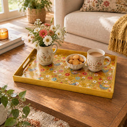 Valentine's Day Plastic Serving Tray – Golden Folk Bird Medley plastic serving tray shown in a rectangular styled scene.