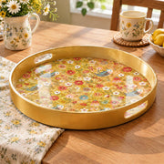 Valentine's Day Plastic Serving Tray – Golden Folk Bird Medley plastic serving tray shown in a round product view.