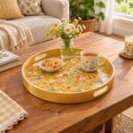 Valentine's Day Plastic Serving Tray – Golden Folk Bird Medley plastic serving tray shown in a round styled scene.