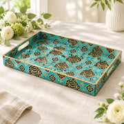 Ramadan Decorative Plastic Serving Tray – Teal Black Medallion full-print plastic serving tray shown in a product view.