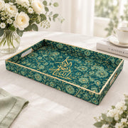 Ramadan Decorative Plastic Serving Tray – Teal Gold Butterfly full-print plastic serving tray shown in a product view.