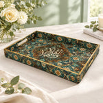 Ramadan Decorative Plastic Serving Tray – Black Gold Teal full-print plastic serving tray shown in a product view.