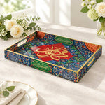 Ramadan Decorative Plastic Serving Tray – Blue Red Orange full-print plastic serving tray shown in a product view.