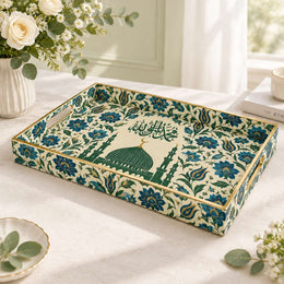 Ramadan Decorative Plastic Serving Tray – Blue Teal Vignette full-print plastic serving tray shown in a product view.