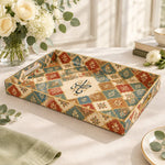 Ramadan Decorative Plastic Serving Tray – Cream Red Geometric full-print plastic serving tray shown in a product view.
