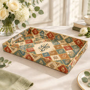 Ramadan Decorative Plastic Serving Tray – Cream Red Geometric full-print plastic serving tray shown in a product view.
