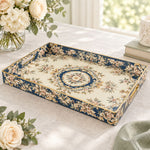 Ramadan Decorative Plastic Serving Tray – Cream Blue Medallion full-print plastic serving tray shown in a product view.