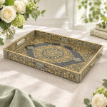 Ramadan Decorative Plastic Serving Tray – Teal Gold Medallion full-print plastic serving tray shown in a product view.
