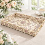 Ramadan Decorative Plastic Serving Tray – Cream Gold Allover full-print plastic serving tray shown in a product view.