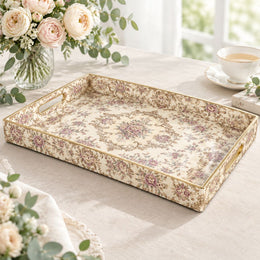 Ramadan Decorative Plastic Serving Tray – Cream Gold Allover full-print plastic serving tray shown in a product view.
