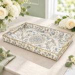 Ramadan Decorative Plastic Serving Tray – Silver Cream Medallion full-print plastic serving tray shown in a product view.